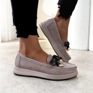 LULA 43 skórzane mokasyny taupe beżowe