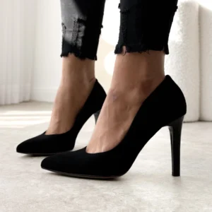 LULA 40 eleganckie zamszowe szpilki czarna skóra naturalna