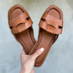 LULA 09 plecione skórzane klapki brąz