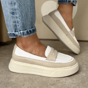 LULA 56 skórzane biało beżowe mokasyny