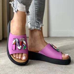 LULA 65 różowe skórzane klapki na platformie