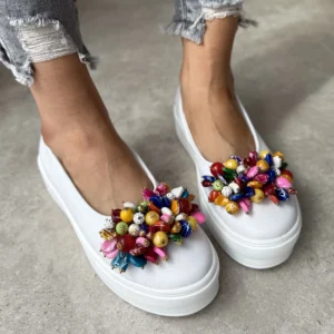 LULA 64 białe skórzane wygodne mokasyny na platformie