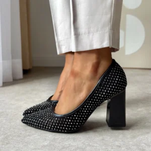 LULA 62 czarne cekinowe czółenka damskie na słupku