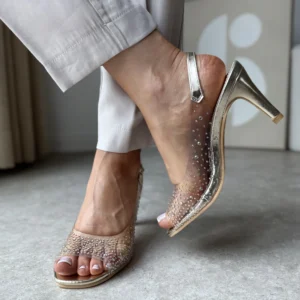 LULA 60 złote sylikonowe sandałki z ozdobą transparentne