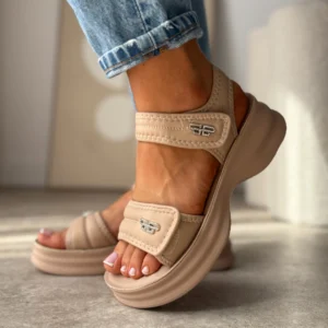 LULA 69 beżowe sportowe sandały na rzepy