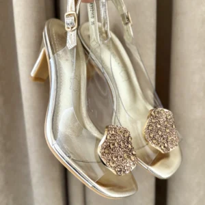 LULA 81 złote sylikonowe sandałki z ozdobą transparentne