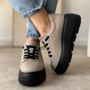 Sneakersy damskie LULA 108 khaki z czarną platformą