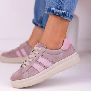 Sneakersy skórzane damskie LULA 111 w kolorze czekoladowym z beżowymi wstawkami, na wyższej czarnej podeszwie