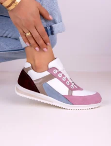 Kolorowe skórzane sneakersy damskie Lula 174 wykonane z włoskiej skóry naturalnej – ręcznie szyte polskie buty w pastelowych kolorach.