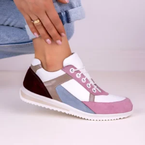 Kolorowe skórzane sneakersy damskie Lula 174 wykonane z włoskiej skóry naturalnej – ręcznie szyte polskie buty w pastelowych kolorach.